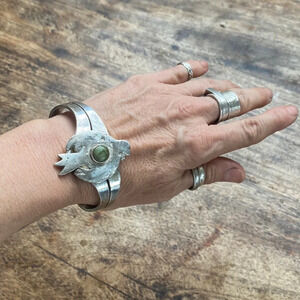 Turquoise and sterling sand casted eagle cuff bracelet